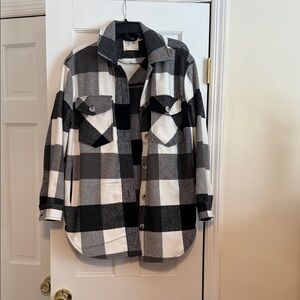 Black and White Plaid Button-Up Jacket